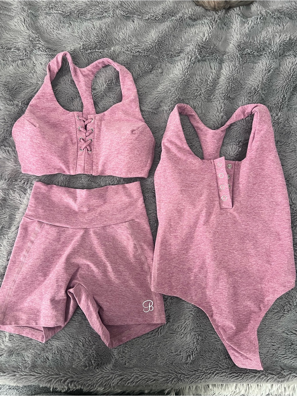 Bombshell SportswearMauve Pink  - Sports Bra S, Shorts XS & Tank Bodysuit S Sets